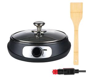 All Ride Plaque grill teppanyaki 24V - poêle électrique avec couvercle - grill électrique Ø26cm pour camion & camping - 250W - avec spatule en bois