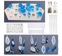 Allaonze Moule en Silicone, 12 PCS Silicone Moules Bijoux Résine en Forme Différente Pendentif Moule, 15 PCS Outils de Fabrication, Boucle D'oreille et Broches à Oeil pour La Résine Bricolage