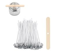 ALLAVA Lot de 100 mèches de bougie de 8 cm avec support de mèche en bois, coton bio naturel, pré-cirées avec cire de soja, pour la fabrication de bougies DIY