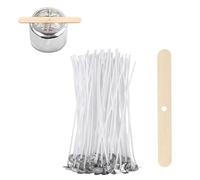 ALLAVA Lot de 50 mèches de bougie pour bougies, 10 cm, avec porte-mèche en bois, coton biologique naturel, pré-ciré avec cire de soja, mèches pour la fabrication de bougies