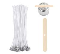 ALLAVA Lot de 50 mèches de bougie pour bougies, 20 cm, avec porte-mèche en bois, coton biologique naturel, pré-cirées avec cire de soja, pour la fabrication de bougies, bricolage