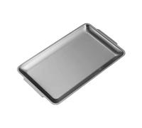 Allayu Plateau de service multifonctionnel pour buffet, dîner et repas, assiette rectangulaire en acier inoxydable avec poignées, idéale pour les barbecues et autres aliments, Argent, 32 x 16 cm