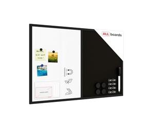 ALLboards Tableau en liège noir et blanc magnétique COMBI 90x60cm cadre noir en bois laqué