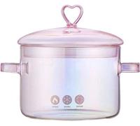Allecto est retiré. Casserole en verre avec couvercle, 1,5 litre - Casserole transparente pour la cuisson - Pâtes, soupe, lait, thé - Couleur rose