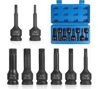 Allecto Plus - Coffret de 8 clés à douille longues de 1/2 pouce, tailles M5, M6, M8, M10, M12, M14, M16, M18, avec boîte de rangement - Embouts CR-MO à 12 pans - Coffret de clés à douille pratique ave