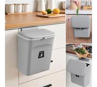 Allecto plus - poubelle de 9 litres avec couvercle pour la cuisine et la porte - gris - poubelle pour la chambre et le salon