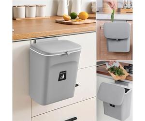 Allecto plus - poubelle de 9 litres avec couvercle pour la cuisine et la porte - gris - poubelle pour la chambre et le salon