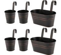 Allecto Plus - Set de 6 cache-pots suspendus pour plantes d'intérieur et d'extérieur - Planteuse murale en métal avec trou de drainage - Bac à plantes pour balcon - Noir.