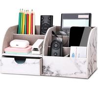 Allecto Premium - Organiseur de bureau avec 6 compartiments et un tiroir pour les fournitures de bureau, design en marbre gris