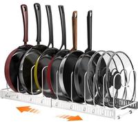 Allecto Premium - Organiseur de casseroles Étagère pour armoire de cuisine - Support de rangement avec 10 séparateurs - Convient pour les poêles à frire et les moules à pâtisserie - Blanc - Organiseur