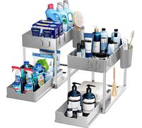 Allecto Premium - Organiseur de placard de cuisine à 2 niveaux - Étagère multifonctionnelle pour la cuisine et la salle de bain - Gris