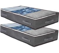 Allecto Premium - Set de 2 boîtes de rangement - 90 litres - Caisse de rangement pliable à placer sous le lit avec couvercle - Sac de rangement pour vêtements et couvertures - Gris