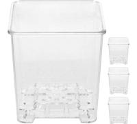 Allecto Premium - Set de 4 cache-pots carrés transparents avec trous de drainage pour plantes d'intérieur, succulentes et aromatiques