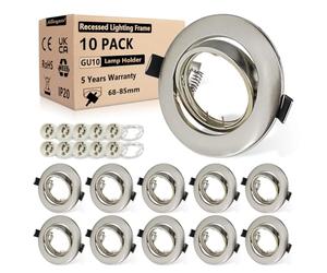 Allesgute Lot de 10 Spot encastrable LED 230V Cadre GU10 68mm Lampes encastrées Chrome Brossé Cadre d'encastrement rond 360°Pivotant Spots encastrés in ouille GU10 pour LED ou halogène