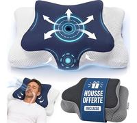 ALLEVO® Oreiller Ergonomique Cervical 2 taies oreillers & Hauteur Ajustable | Coussin memoire forme, 60 x 40cm, Ferme, Pillow Papillon Pour Cervicales, Lit, Anti Cervicales douloureuses, Housses x2