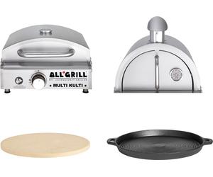Allgrill MULTI-KULTI Set 4 avec sécurité d'allumage - Gril à gaz + hotte à pizza + pierre à pizza + poêle en fonte