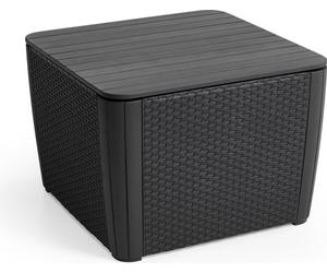 Allibert by Keter Table de jardin Luzon Plus flat wicker, graphite, couvercle amovible, avec espace de rangement, plastique, aspect rotin plat