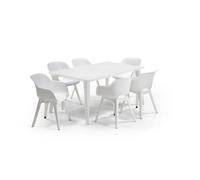 ALLIBERT JARDIN Table LIMA 160x100cm - Blanc + 3 lots de 2 fauteuils AKOLA Blanc - Résine