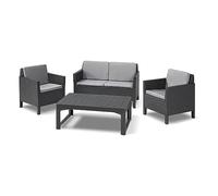 Allibert Lounge Chicago Fauteuil Set de Canapé avec Coussin de Dos Lyon Table, Graphite/Cool Gris, 129 x 65 x 75 cm, 232949