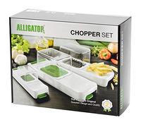 ALLIGATOR 3002 - Hachoir Multifonction 3 en 1 - Coupe Légumes - Coupe Oignon - Coupe Frites - 3 Lames Interchangeables - 3x3 mm 6x6 mm 12x12 mm - Sans BPA - Blanc et Vert