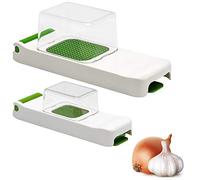 ALLIGATOR 3007 - Lot de 2 Hachoirs Multifonctions Avec Bacs Collecteurs - Mini & Original - Coupe Légumes - Coupe Oignon - Lames 3x3 mm et 6x6 mm - Sans BPA - Blanc et Vert
