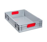 Allit Conteneur de transport gerbable L600xl400xH120mm gris PP poignée fermée rouge pa Quantité:1