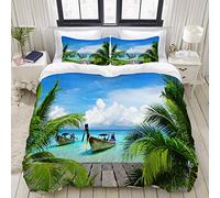 ALLMILL Parure de lit Adulte,Housse de Couette,Plage et mer Tropicale Pont en Bois Bateaux flottants Sone Honeypot,1 Housse de Couette 220 x 240cm + 2 Taies d'Oreillers 50 * 75 CM