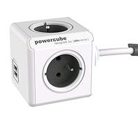 allocacoc PowerCube Extended 3 m DuoUSB, 4 prises multiples 230V + 2 USB, FR, Blanc