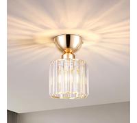 ALLOMN Plafonnier Moderne en Cristal, Mini Lampe de Plafond en Cristal Or Rose Douille Ronde E27 Lustre en Cristal pour Chambre Salon Cuisine Couloir, Ampoule Non Incluse