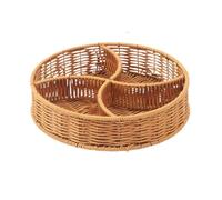 alloneslife Plateau rond pour fruits et collations en imitation rotin tissé avec plusieurs compartiments, panier de service divisé pour bol de service de fruits organisé