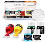 Allony Kit de peinture sur verre pour peinture sur verre, peinture sur verre, 25 ml x 6 couleurs de peinture + 1 pinceau + 1 palette de couleurs, couleurs vives, fort pouvoir couvrant