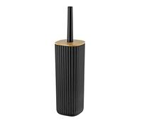Allstar Kit d'accessoires pour WC Rotello, support fermé pour brosse WC (incluse) avec couvercle en bambou, structure cannelée, Ø 10 x 36 cm, tête de brosse interchangeable, noir/couleur naturelle