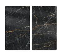 Allstar Protection plaque de cuisson "Marbre", couvre plaque, pour toutes les plaques, planche à découper et extension plan de travail, lot de 2, verre trempé effet marbre, 30x52 cm, multicolore