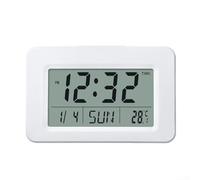 Allthingstore Horloge numérique LCD avec affichage de la température, pour calendrier perpétuel et alarme, format 12/24h, horloge murale de bureau rétroéclairée pour bureau à domicile (blanc)