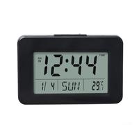 Allthingstore Horloge numérique LCD avec affichage de la température, pour calendrier perpétuel et alarme, format 12/24h, horloge murale de bureau rétroéclairée pour bureau à domicile (noir)