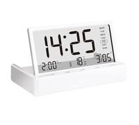 Allthingstore Smart LCD Réveil Pliable avec Grand Affichage Numérique Date et Température Multi Réglages Alarme Mode Économie d'Energie pour Maison Bureau Blanc