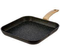 ALLUFLON Etnea Wood Edition Grill, revêtement Ardoise Anti-adhésif et Anti-Rayures en Aluminium, Poignée Effet Bois, Lavable au Lave-Vaisselle, 28x28 cm