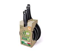 Alluflon Vesuvia Renew Set poêles 18+22+24+28 cm, pour chaque plaque de cuisson hors induction. Aluminium recyclé par canettes. Fabriqué en Italie, Noir
