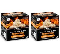 Allume Feu en Laine de Bois pour Cheminée et Poele - 32 Pièces - Allumage Simplifié, Brule 10 Minutes, Produit Naturel 100% Ecologique en Cire Végétale FSC (Lot de 2)