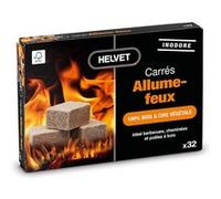 Allume Feu Helvet 32 Naturel Cheminée Poêle Bois Cube 7 Minutes Bois Cire Végétale