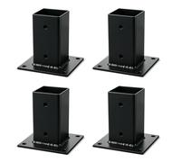 Alma Manufacturer Support Poteau Bois Noir 4 pièces 70 x 70 mm | Lot de 4, Support de Poteau pour Pergola, Carport et Abri de Jardin, Fixation sur Béton, Tôle 2 mm, Platine à Visser