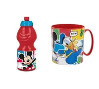 ALMACENESADAN, 4932 - Pack retour à l'école Disney Mickey Mouse - Composé d'une tasse micro-ondes 350 ml et d'une bouteille d'eau 400 ml - Produit réutilisable, sans BPA