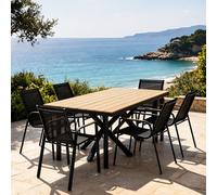 Almada ensemble de jardin table 190cm effet bois + 6 fauteuils