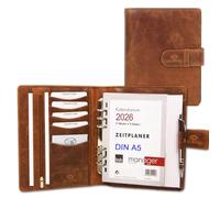 ALMADIH Agenda personnel format A5 en cuir + calendrier 2025 + bloc-notes inclus, marron deluxe - Portefolio Porte documents organiseur Timer Chemise de dossier Carnet Conférencier Semainier