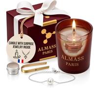 ALMASS - Bougie Bijoux - Bougie Parfumée 180g + Bracelet Argent 925 réglable, à l'intérieur - Cire Naturelle Végétale - Parfum Français + petite boîte à bijoux + Une pince_Coffret Cadeau Femme
