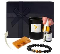 ALMASS Coffret Cadeau pour Homme - Bougie OUD + Bracelet Pierre + Peigne | Bougie Parfumée 100% Naturelle, Bracelet Pierre Naturelle, 5 ml PATCHOULI, Peigne en Bois