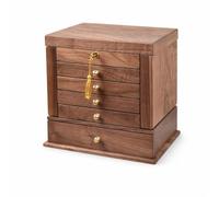 Almencla Boîte de Rangement Maquillage Organisateur Cosmétique Coffret Tiroirs Présentoir Beauté avec Grain de Noyer Boutons, Noyer Noir D Amérique Du Nord En Bois Massif
