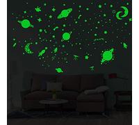 Alnicov Stickers muraux phosphorescents étoiles et planètes, galaxie, lune, étoiles, fusée, plafond, autocollants muraux pour chambre à coucher, salon, anniversaire, décoration de Noël Vert