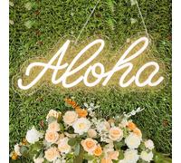 Aloha Lampe néon Aloha pour décoration murale - 37,8 x 15 cm - Lumières décoratives 3D à DEL avec USB pour chambre à coucher, chambre de bébé, bar club et décoration de fête (blanc chaud)
