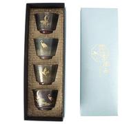 Alomejor Ensemble de 4 Tasses à thé Cuites au Four, Verres en Céramique de Style Japonais Vintage pour la Dégustation de thé en Famille, Finition Lisse, 3 Pouces/2,8 Pouces (Profitez des Quatre